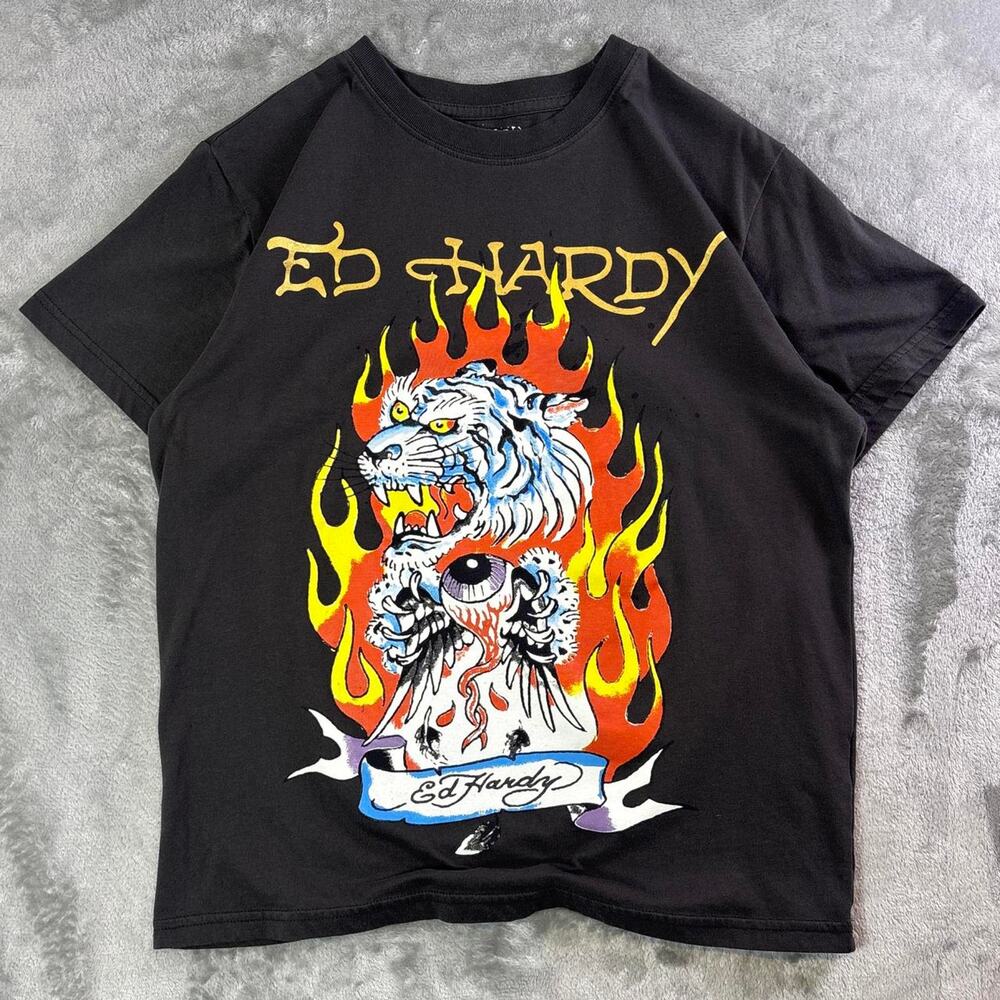 Ed Hardy Shirt Mens Small Black Tiger Tattoo Graphic Don Ed Hardy Y2K